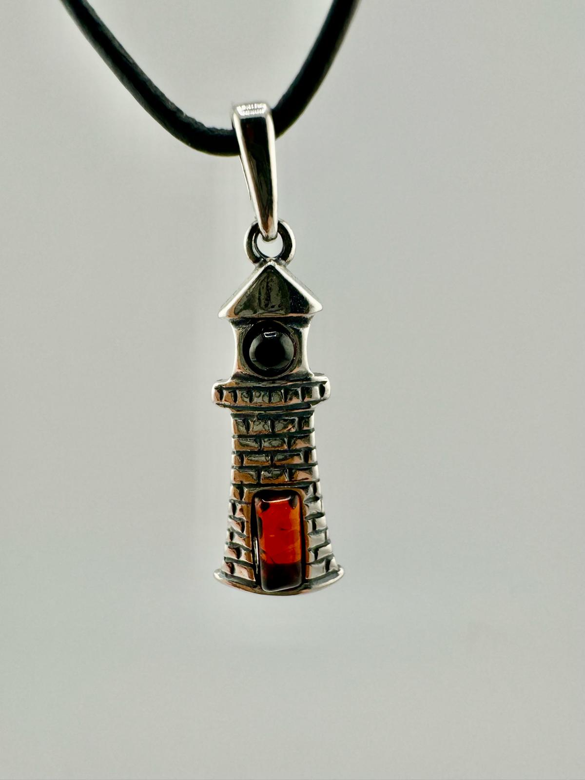 Silver lighthouse with amber - unique piece