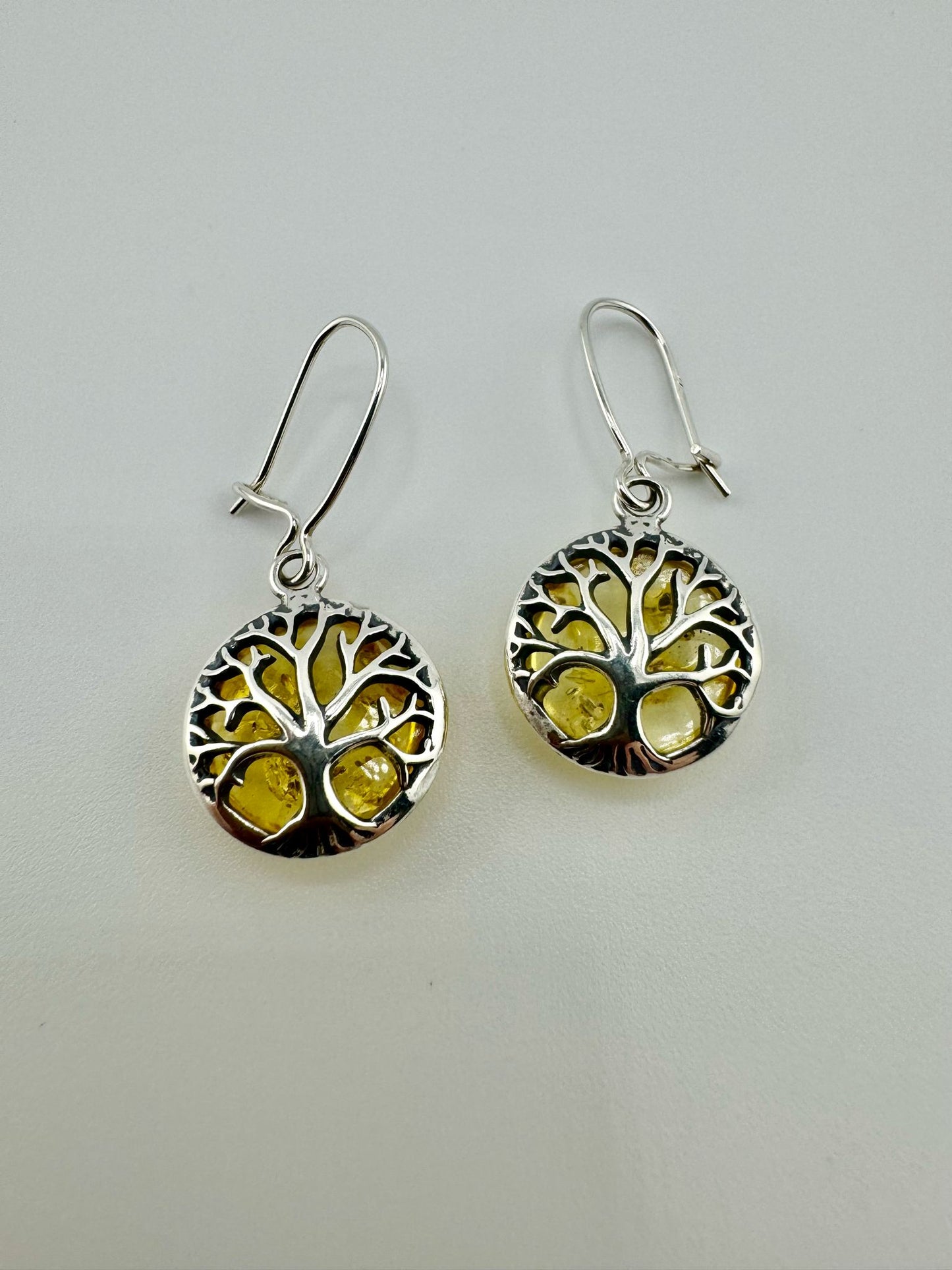 Silver tree of life earrings with amber - unique piece