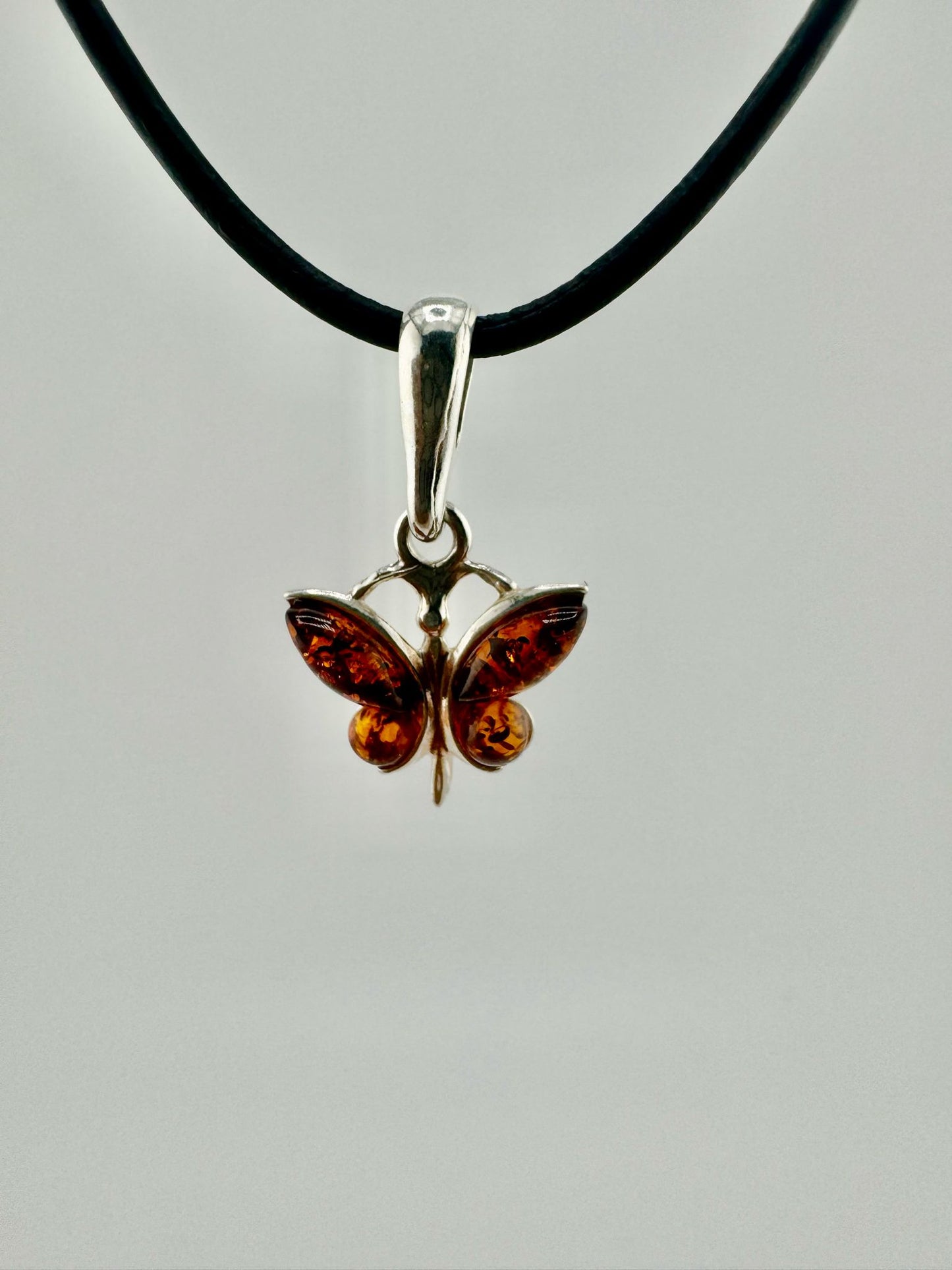 Butterfly pendant with amber - unique piece