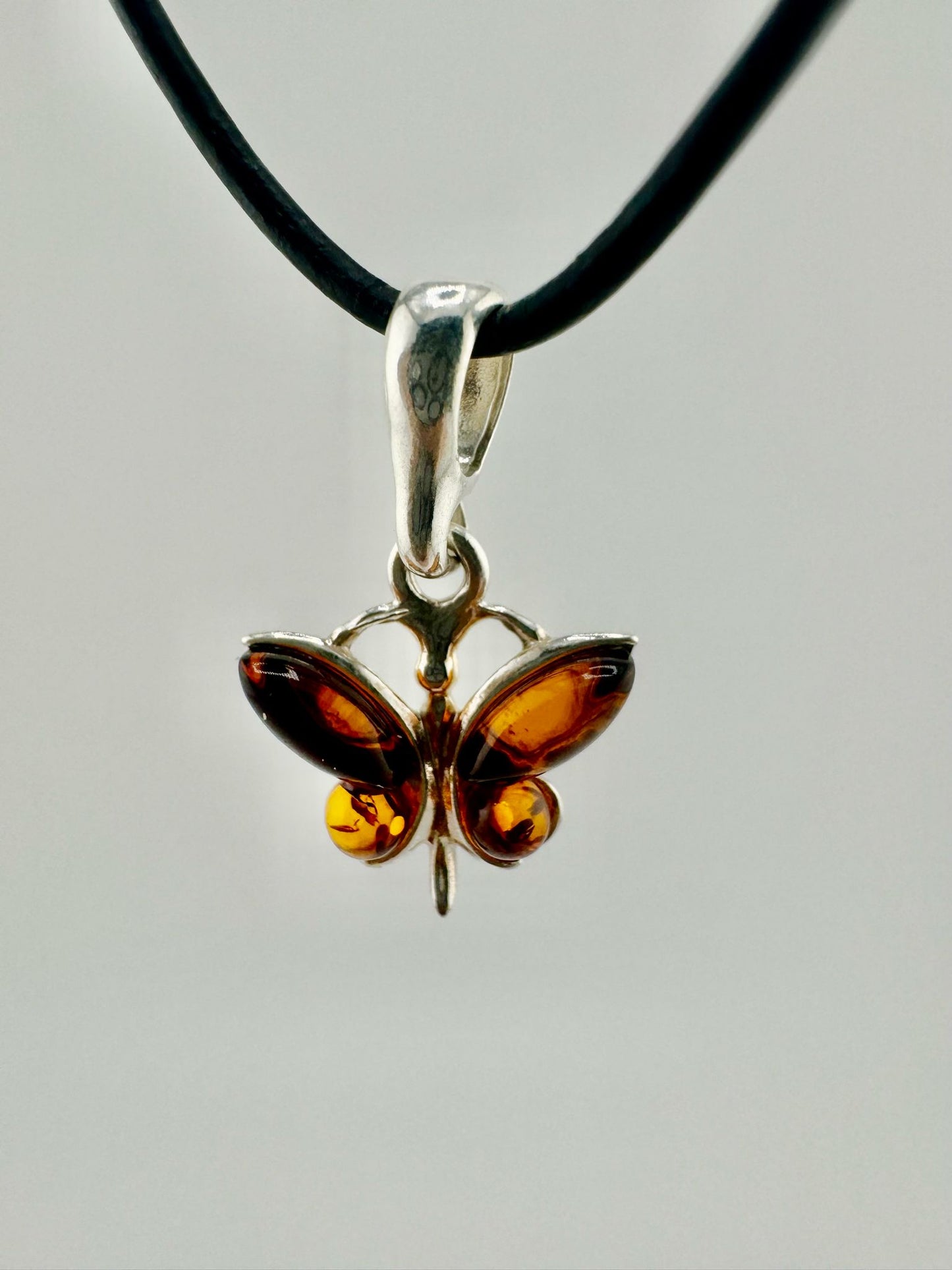 Butterfly pendant with amber - unique piece