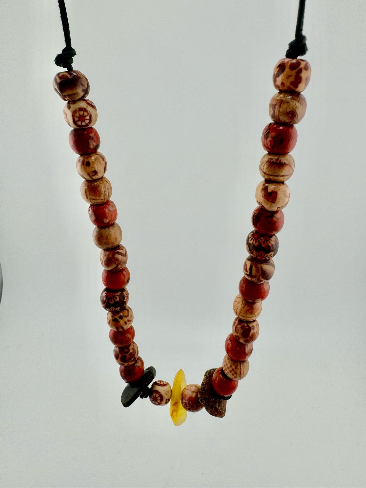 Wooden amber necklace - unique piece