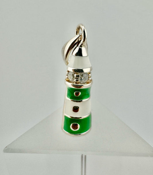 Emalierter Leuchtturm „Schleimünde“ grün-weiß