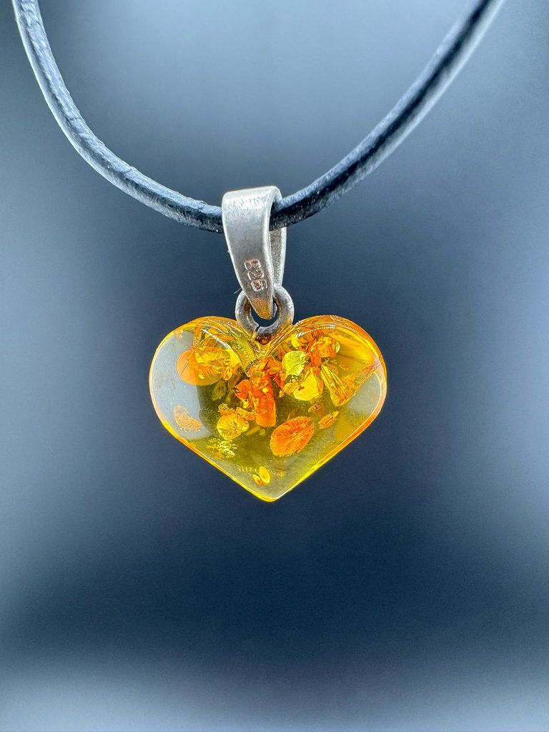 Bernstein-Herz mit 925er Silber