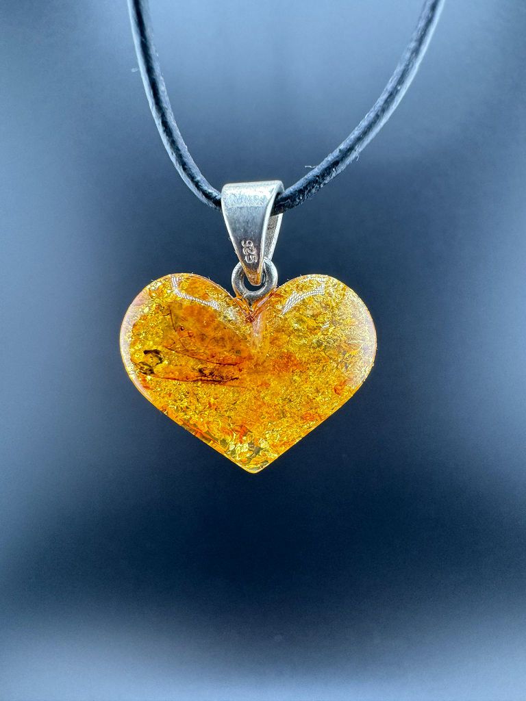 Bernstein-Herz mit 925er Silber