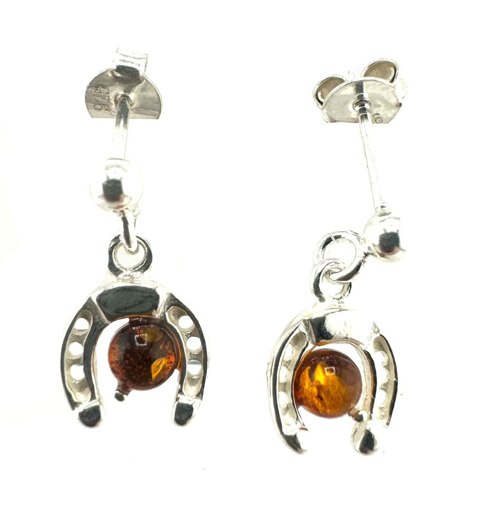 Hufeisen Ohrstecker mit Bernstein