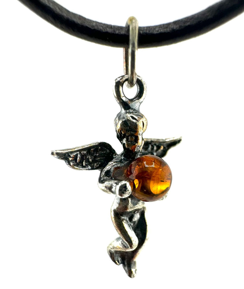 Silber-Engel mit Bernsteinkugel