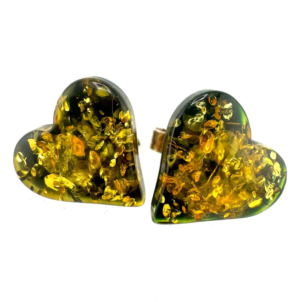 Herz Ohrstecker aus grünen Bernstein