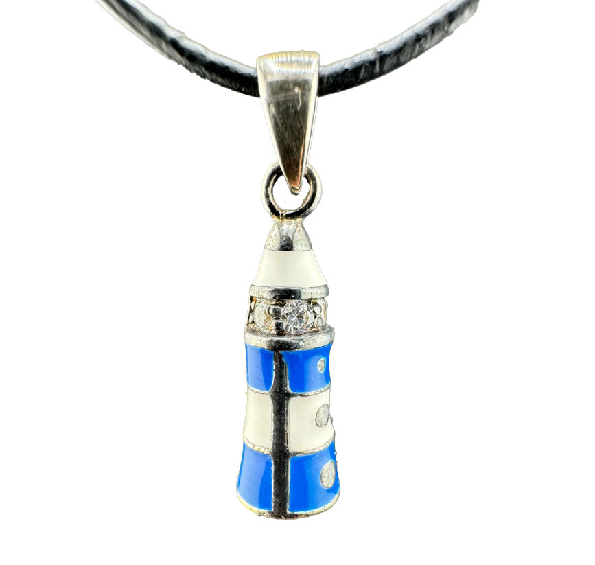 Emaillierter Leuchtturm rustikal blau-weiß